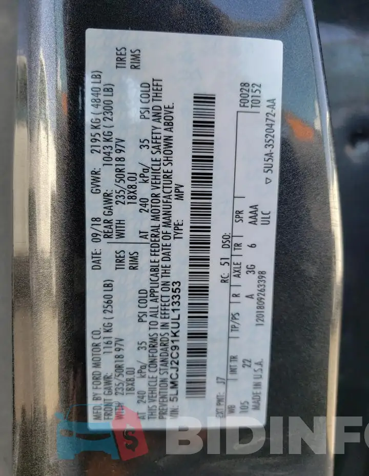 5LMCJ2C91KUL13353 Photo# 13