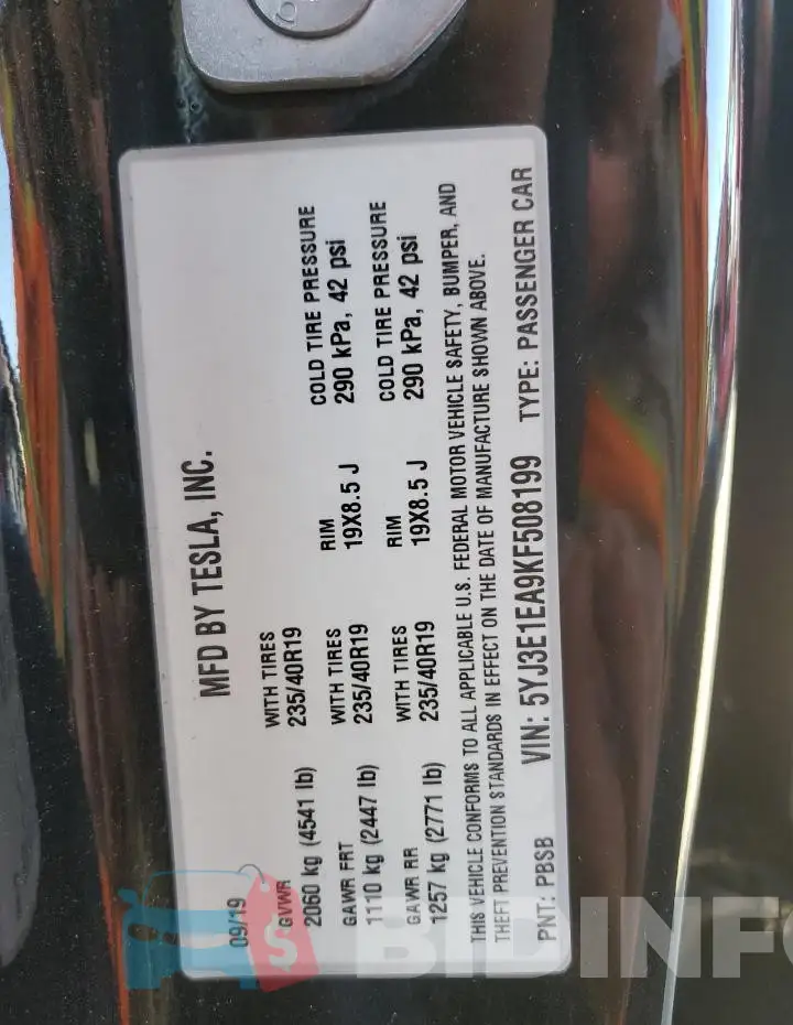 5YJ3E1EA9KF508199 Photo# 12