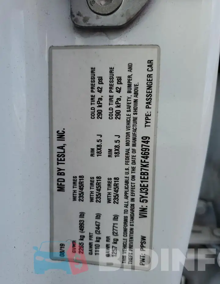5YJ3E1EB7KF469749 Photo# 13