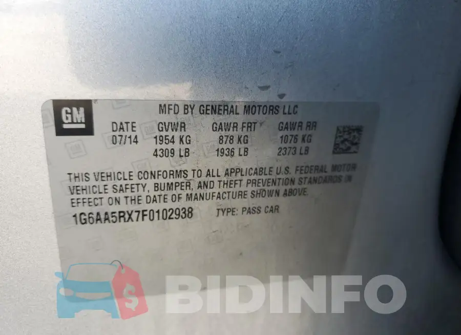 1G6AA5RX7F0102938 Photo# 12