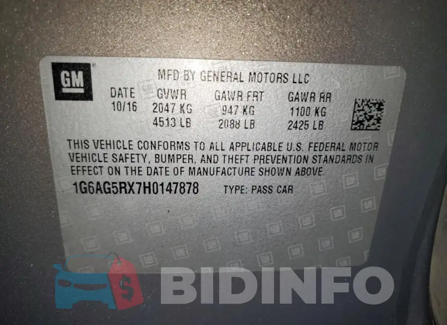 1G6AG5RX7H0147878 Photo# 12
