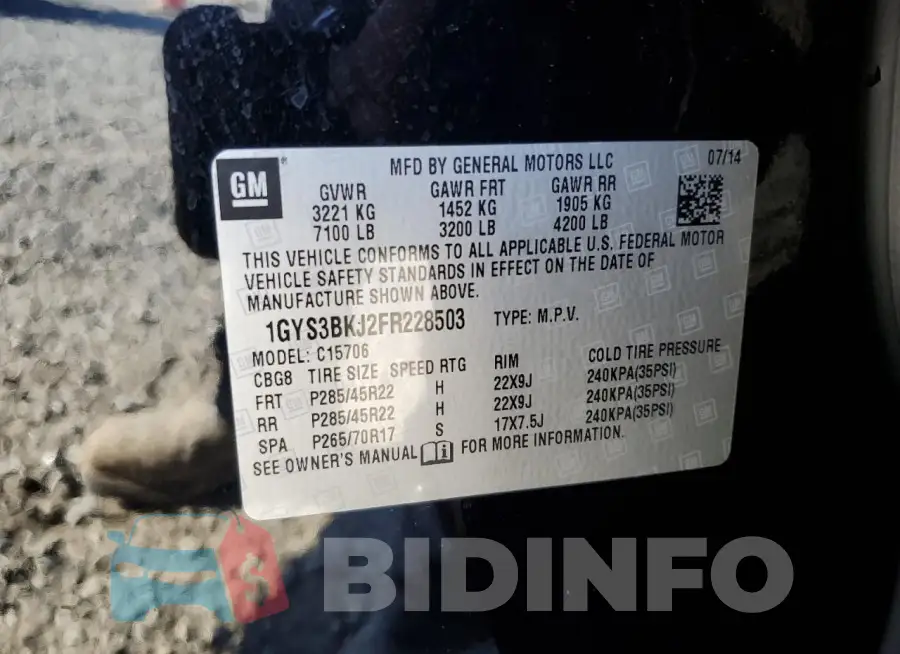 1GYS3BKJ2FR228503 Photo# 13