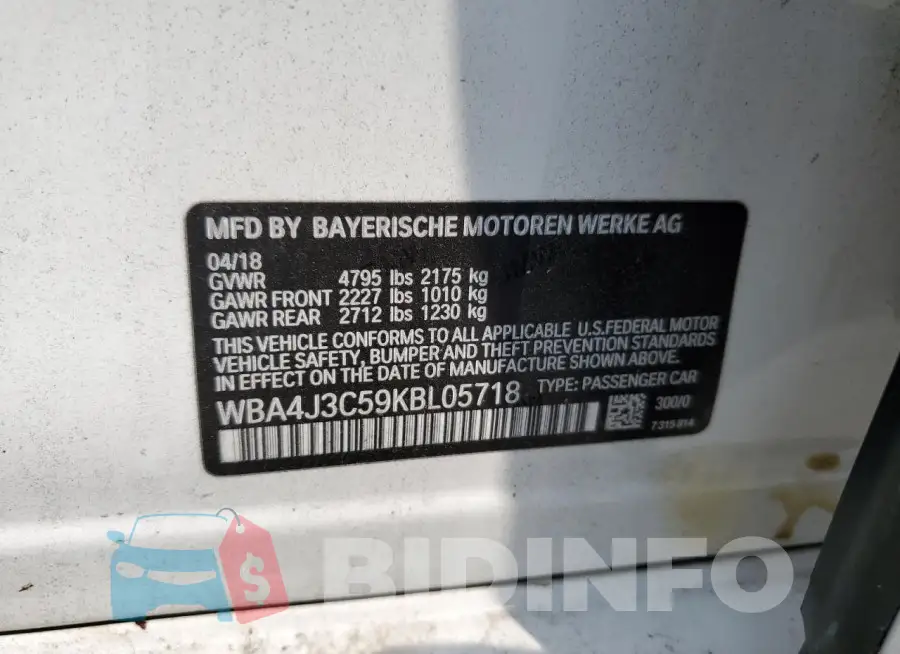 WBA4J3C59KBL05718 Photo# 12