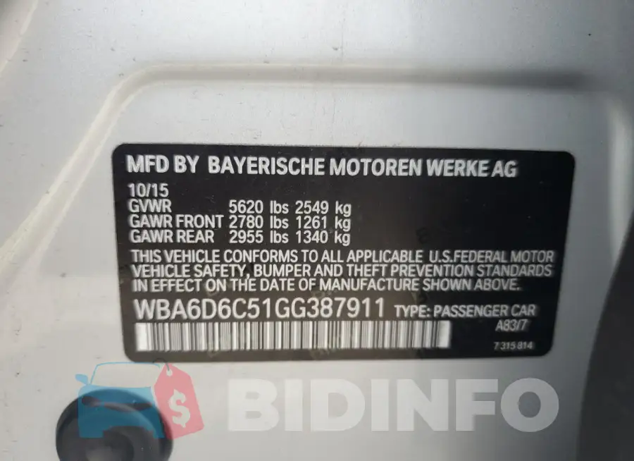 WBA6D6C51GG387911 Photo# 12