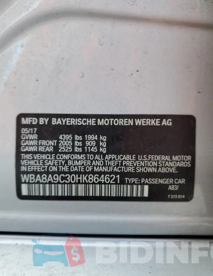 WBA8A9C30HK864621 Photo# 13