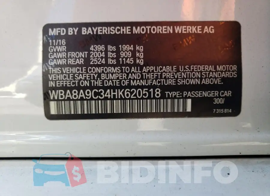 WBA8A9C34HK620518 Photo# 12