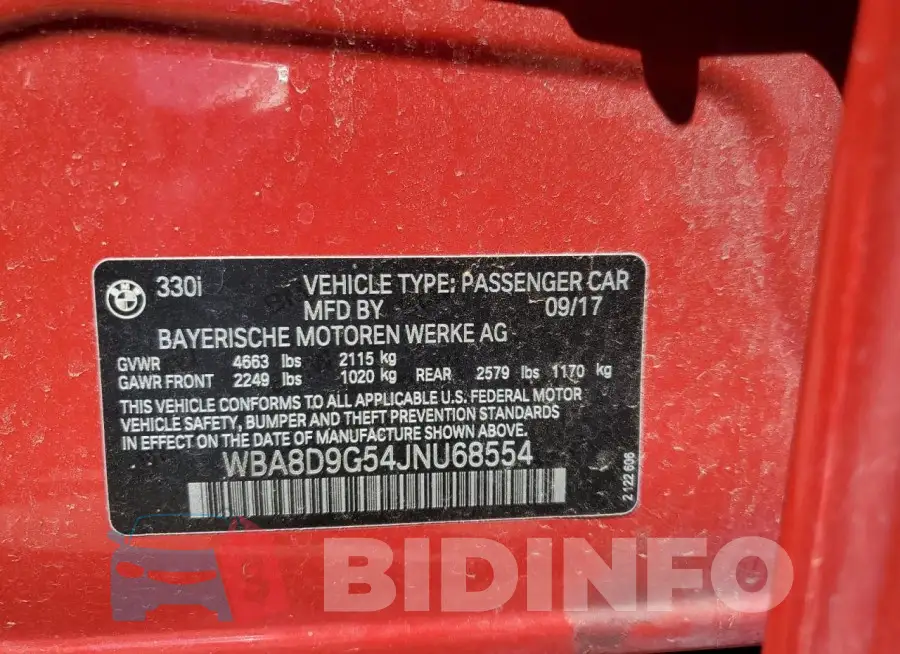 WBA8D9G54JNU68554 Photo# 12