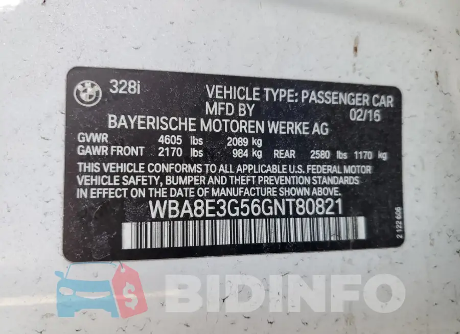 WBA8E3G56GNT80821 Photo# 12
