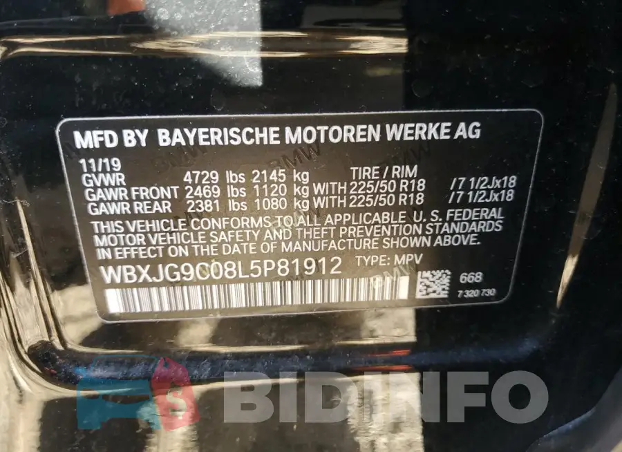 WBXJG9C08L5P81912 Photo# 14