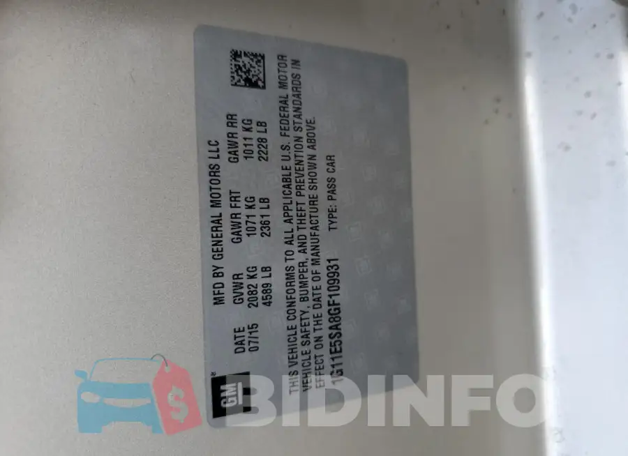 1G11E5SA8GF109931 Photo# 12