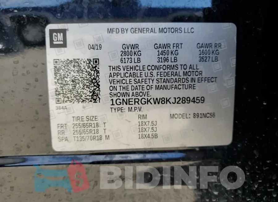 1GNERGKW8KJ289459 Photo# 14