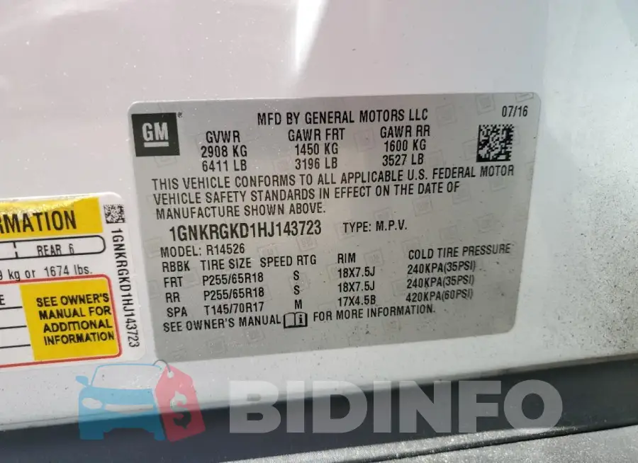 1GNKRGKD1HJ143723 Photo# 13