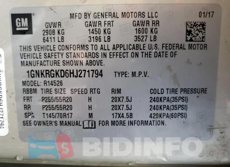 1GNKRGKD6HJ271794 Photo# 14