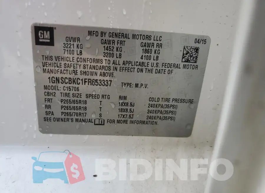 1GNSCBKC1FR653337 Photo# 13