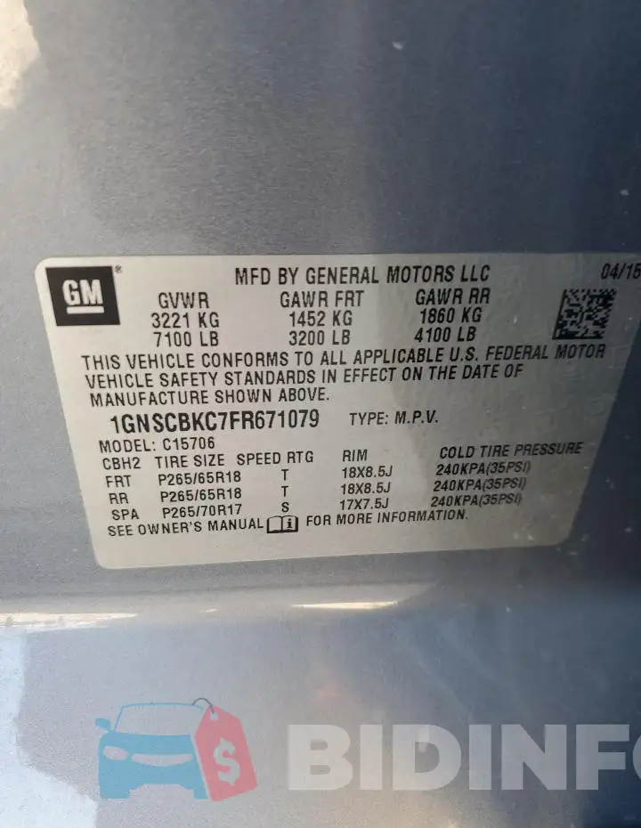 1GNSCBKC7FR671079 Photo# 13