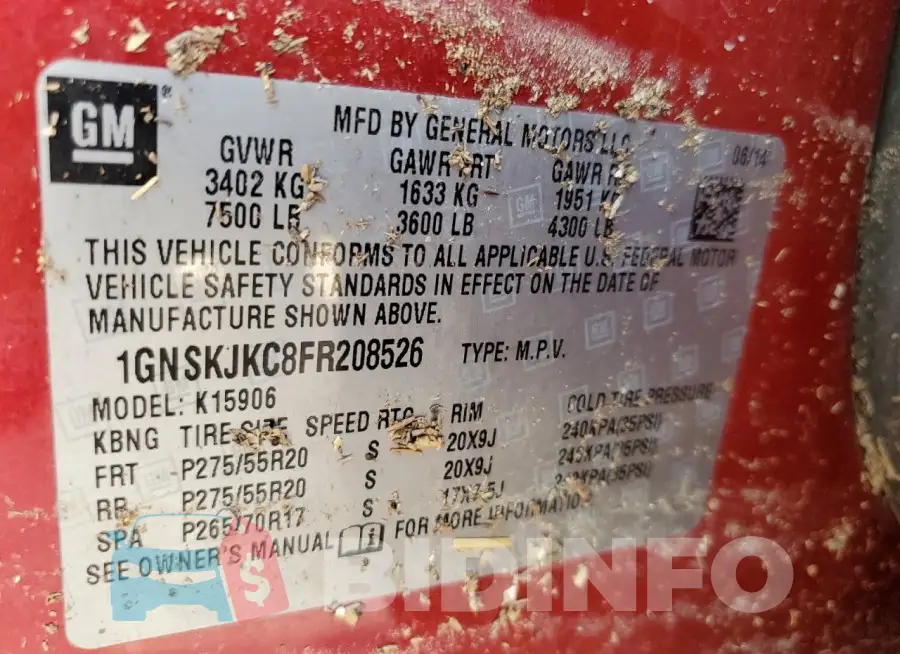 1GNSKJKC8FR208526 Photo# 13