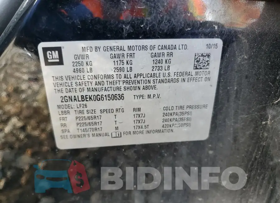 2GNALBEK0G6150636 Photo# 13