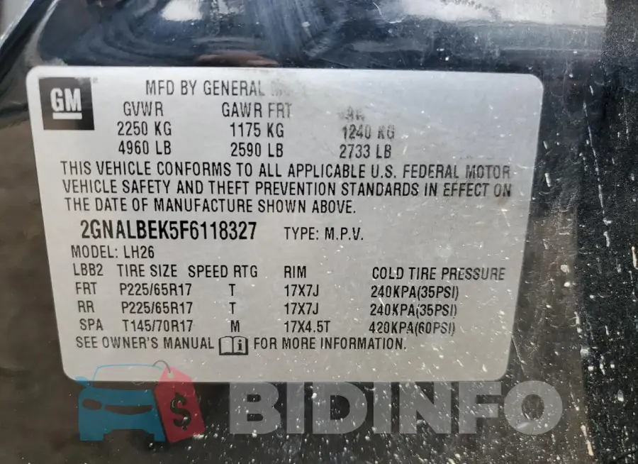 2GNALBEK5F6118327 Photo# 13