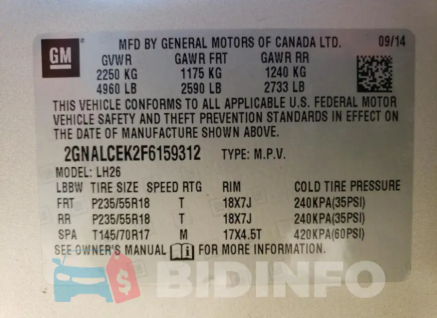 2GNALCEK2F6159312 Photo# 13