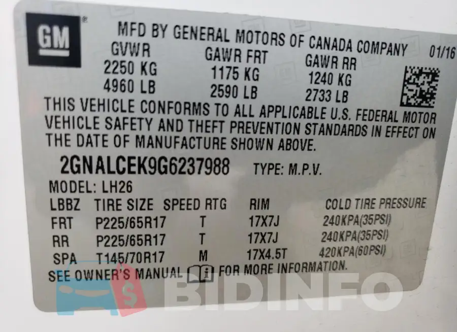 2GNALCEK9G6237988 Photo# 14