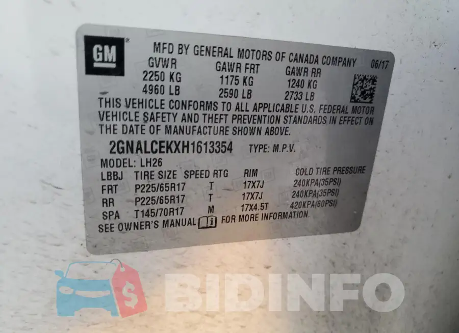 2GNALCEKXH1613354 Photo# 13