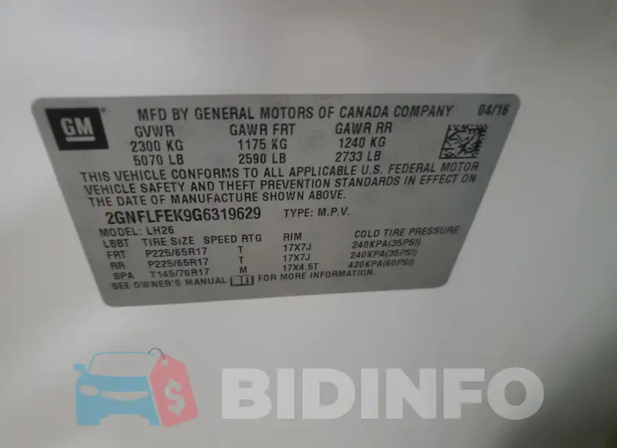 2GNFLFEK9G6319629 Photo# 13