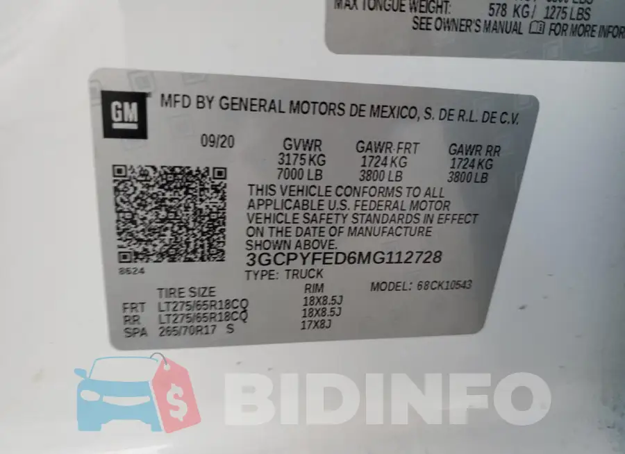 3GCPYFED6MG112728 Photo# 13