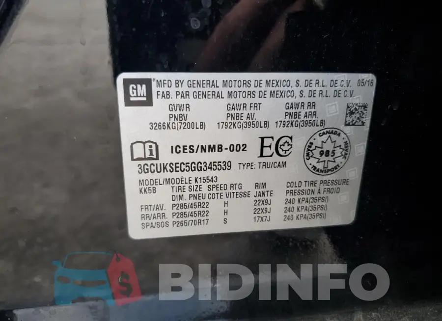 3GCUKSEC5GG345539 Photo# 12