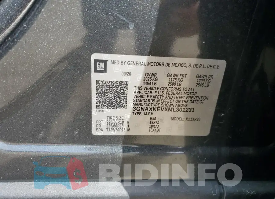 3GNAXKEVXML301231 Photo# 13