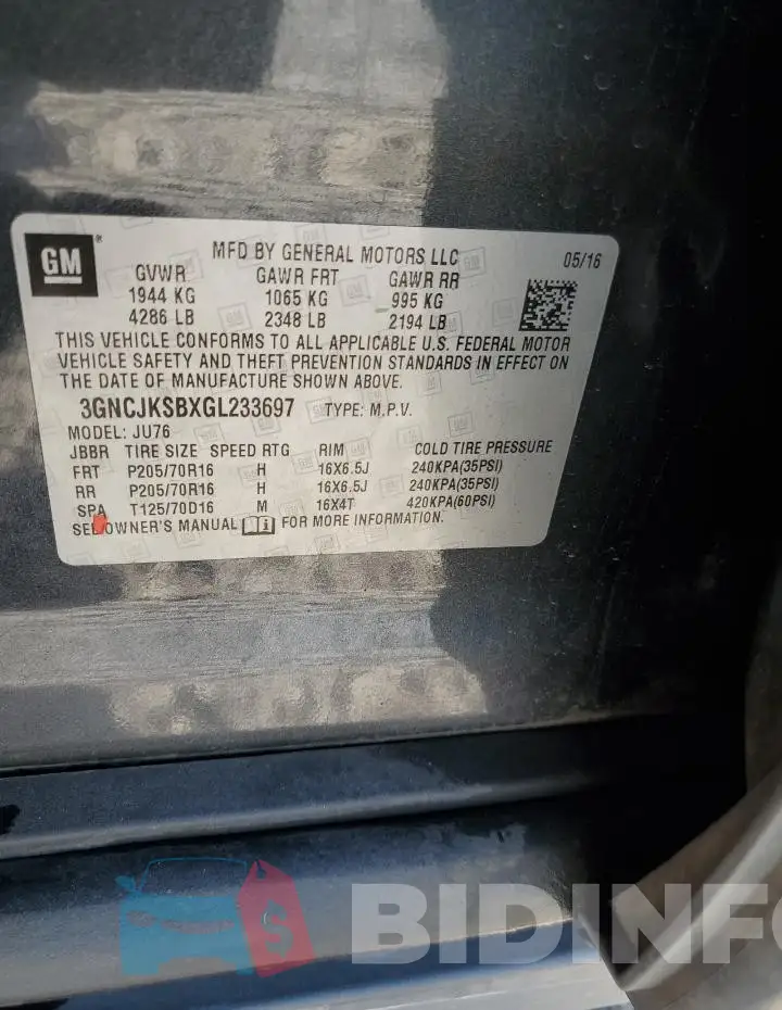 3GNCJKSBXGL233697 Photo# 13