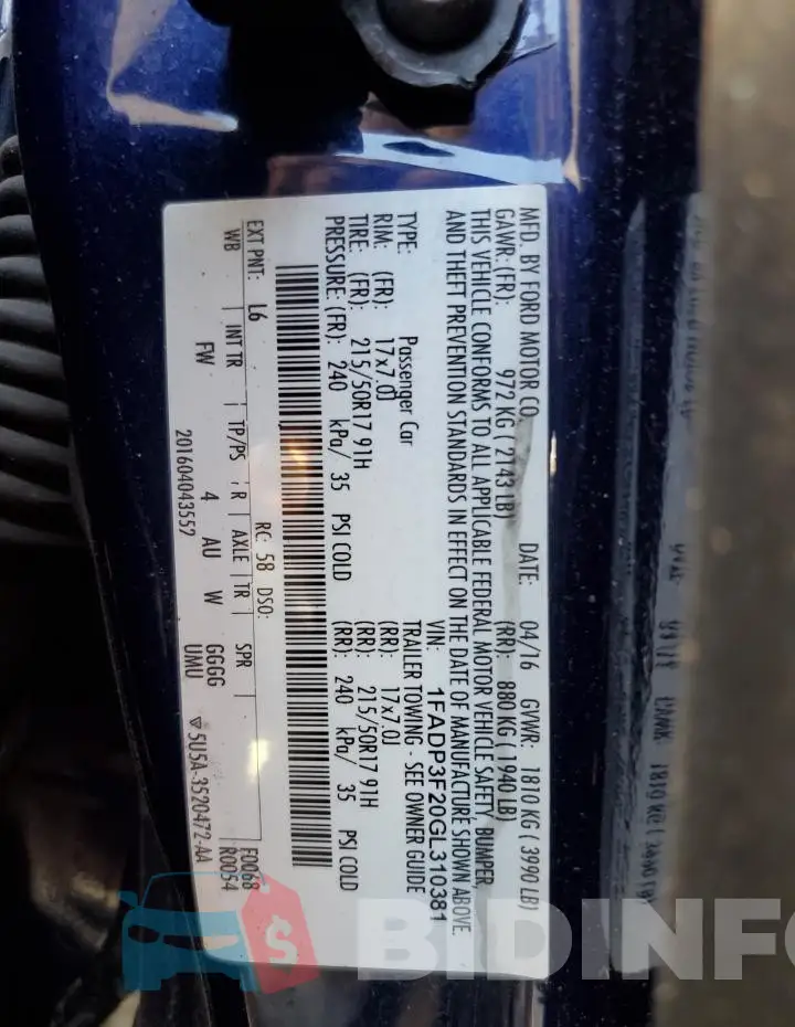 1FADP3F20GL310381 Photo# 13