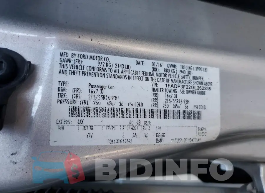 1FADP3F22GL262236 Photo# 13