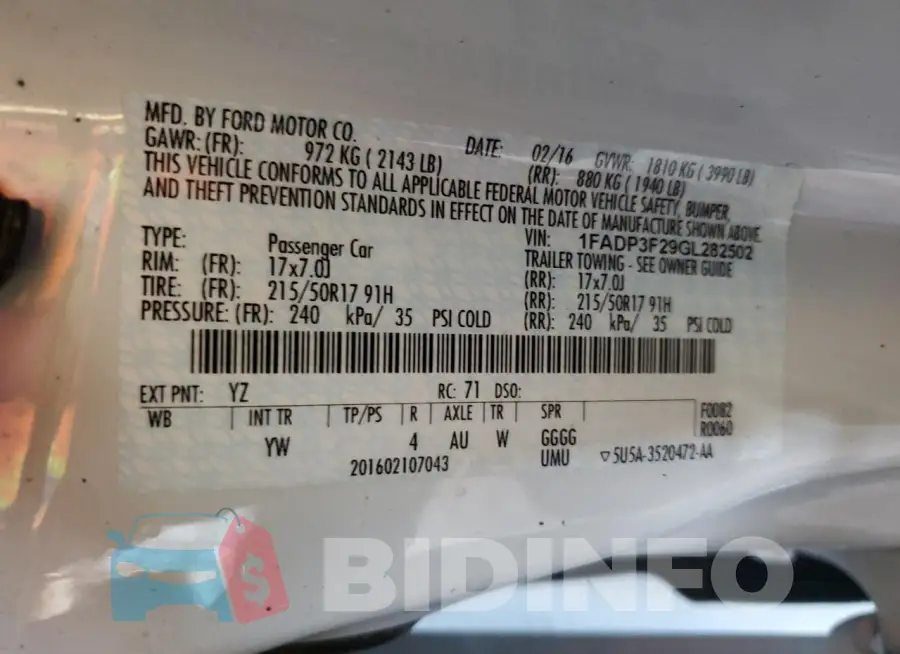 1FADP3F29GL282502 Photo# 13