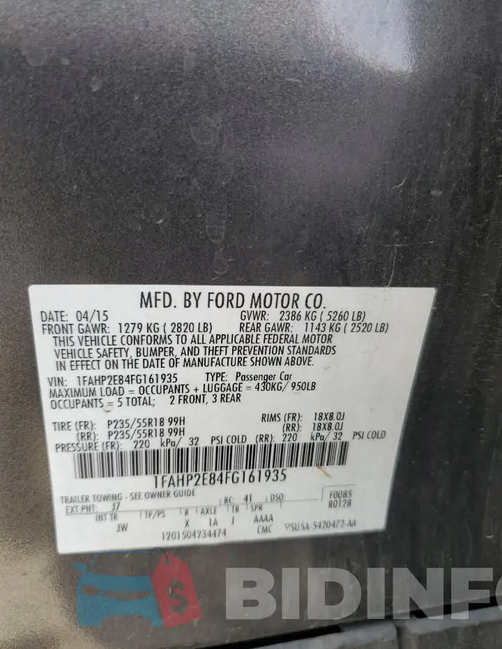 1FAHP2E84FG161935 Photo# 12