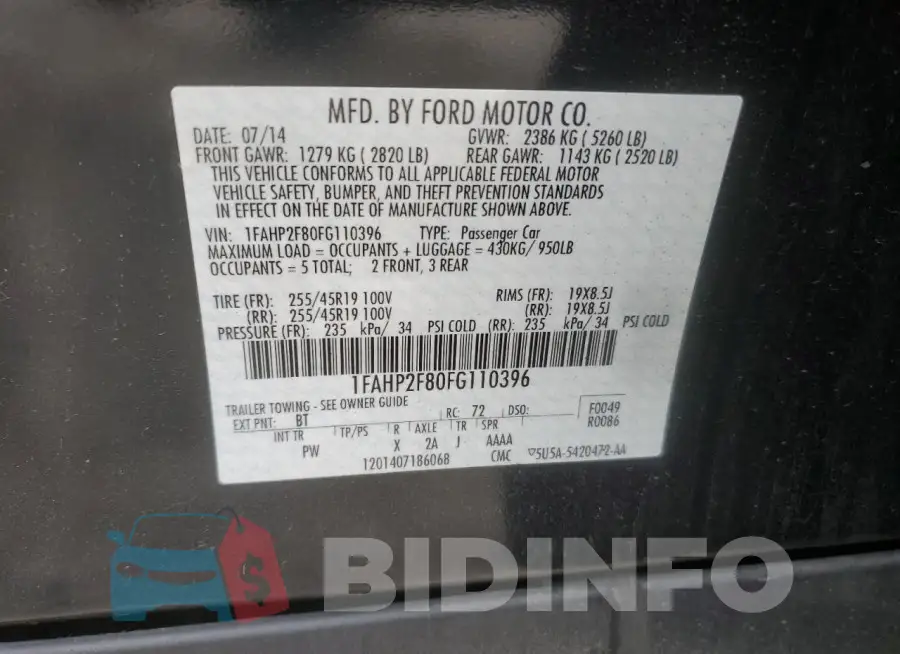 1FAHP2F80FG110396 Photo# 12