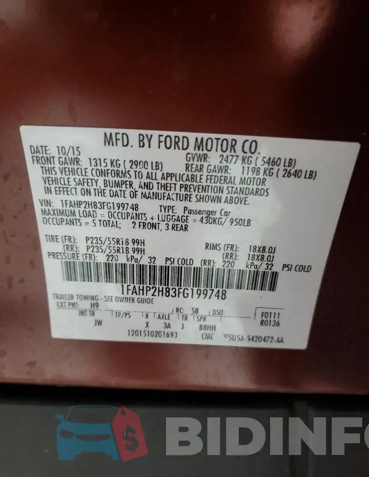 1FAHP2H83FG199748 Photo# 12
