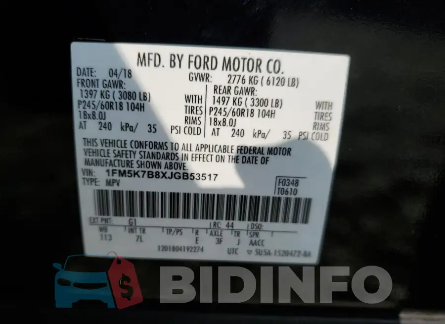 1FM5K7B8XJGB53517 Photo# 13