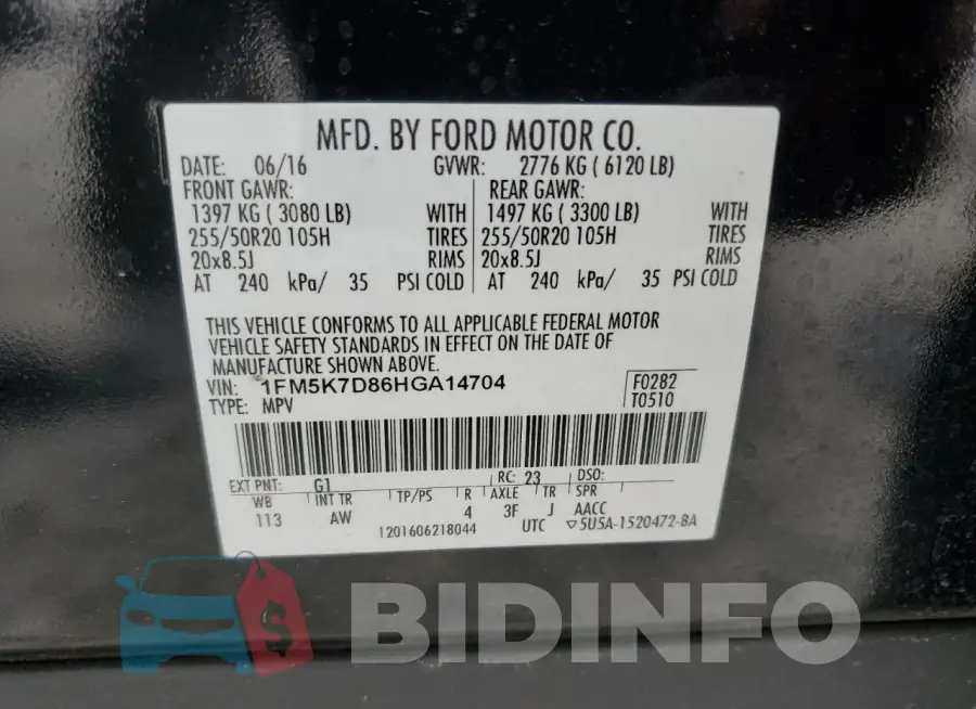 1FM5K7D86HGA14704 Photo# 14