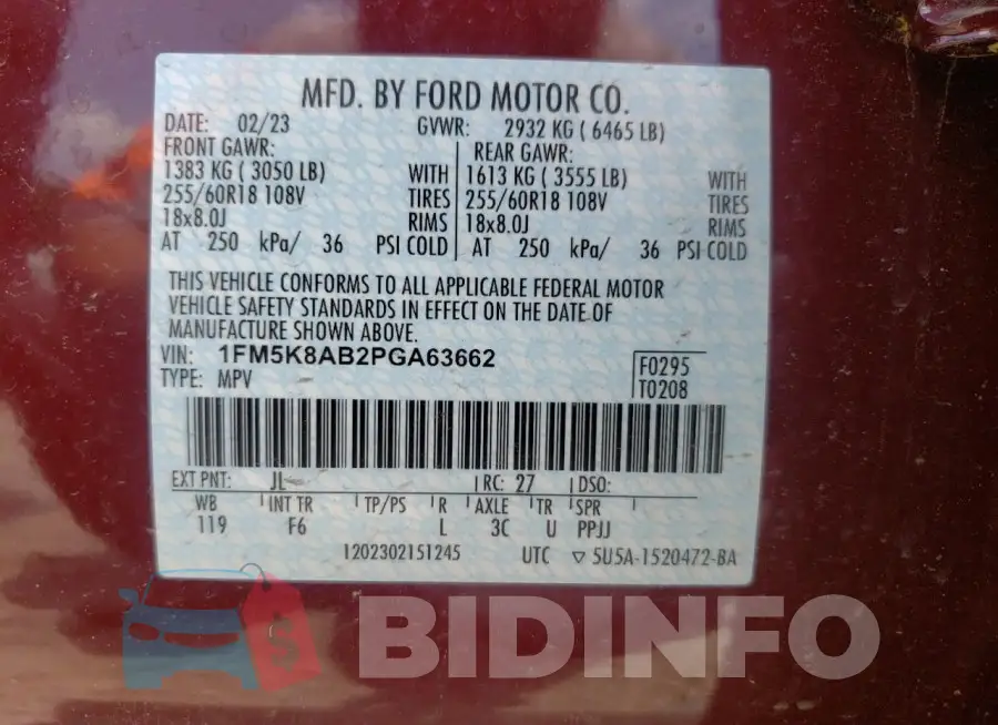 1FM5K8AB2PGA63662 Photo# 13