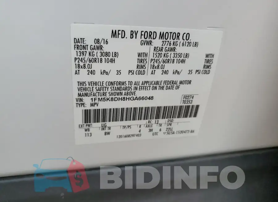 1FM5K8DH8HGA66048 Photo# 13