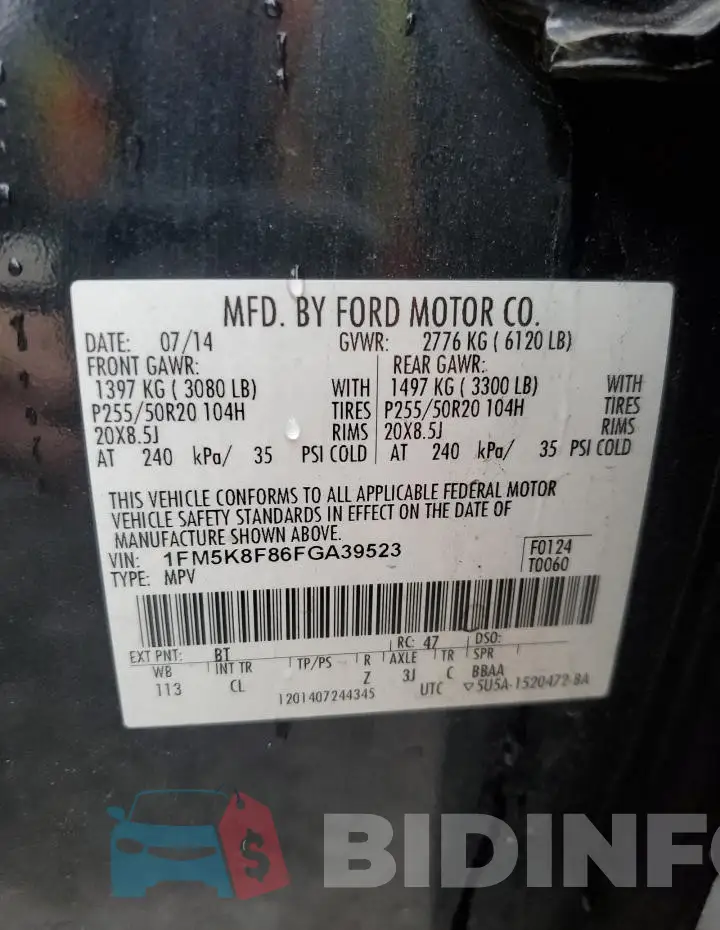 1FM5K8F86FGA39523 Photo# 13