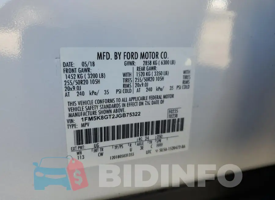 1FM5K8GT2JGB75322 Photo# 14
