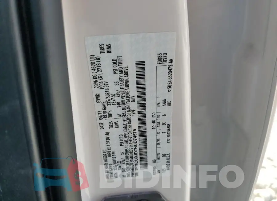 1FMCU0JD7HUD74575 Photo# 13