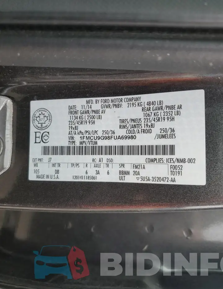 1FMCU9G98FUA69980 Photo# 14