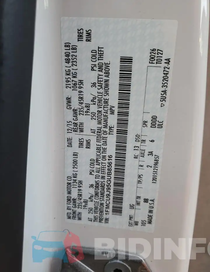 1FMCU9J95GUB85616 Photo# 13
