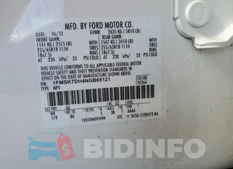 1FMSK7DH4NGB65121 Photo# 13