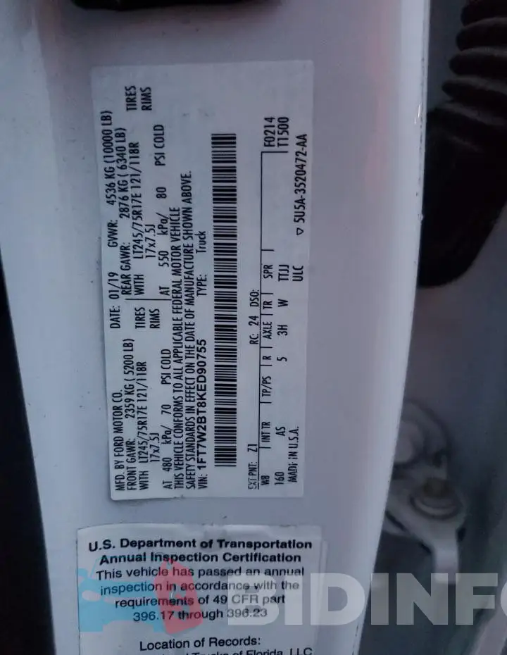1FT7W2BT8KED90755 Photo# 12