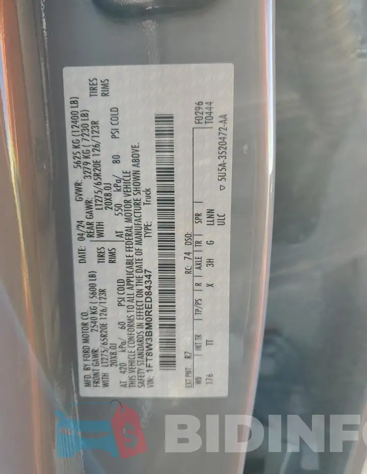 1FT8W3BM0RED84347 Photo# 12