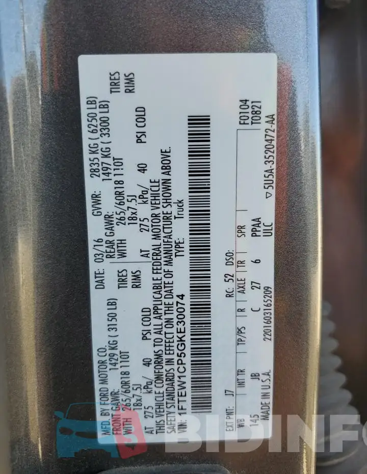 1FTEW1CP5GKE30074 Photo# 12