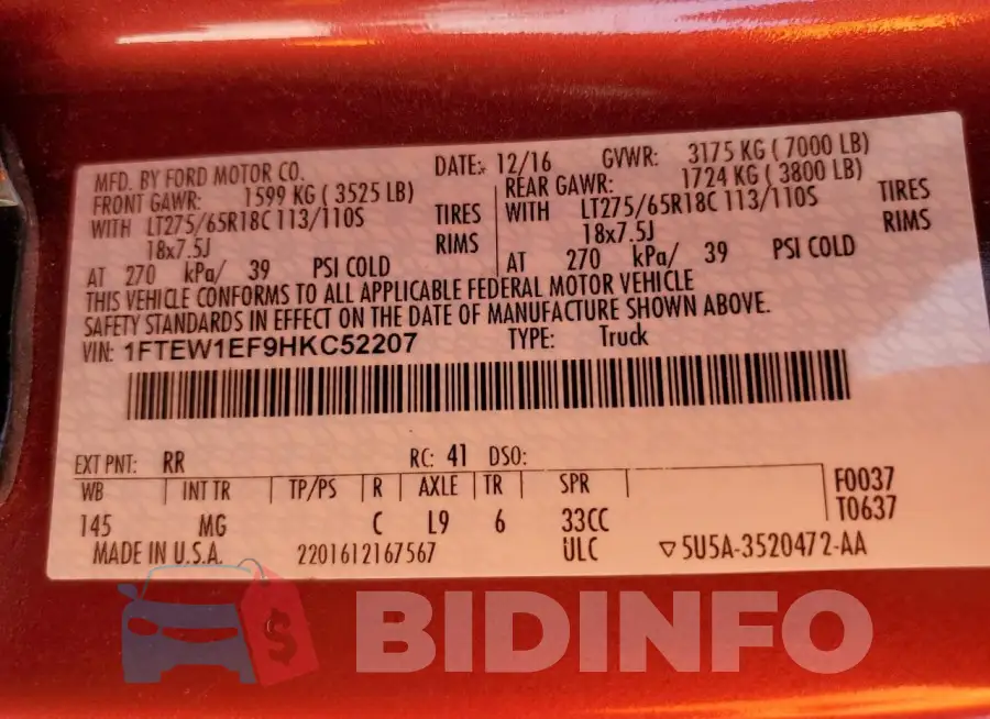 1FTEW1EF9HKC52207 Photo# 12